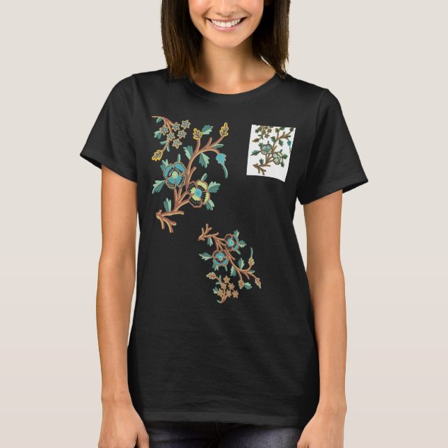 Elégant broderie florale Motifs T-shirt (Devant)