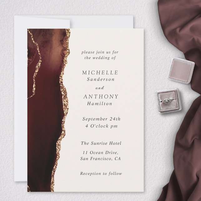 Élégant Brown Agate Or Beige Faire-part de mariage (Créateur téléchargé)