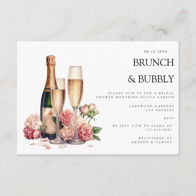 Elégant Brunch & Bubbly Invitation de douche nupti (Devant)