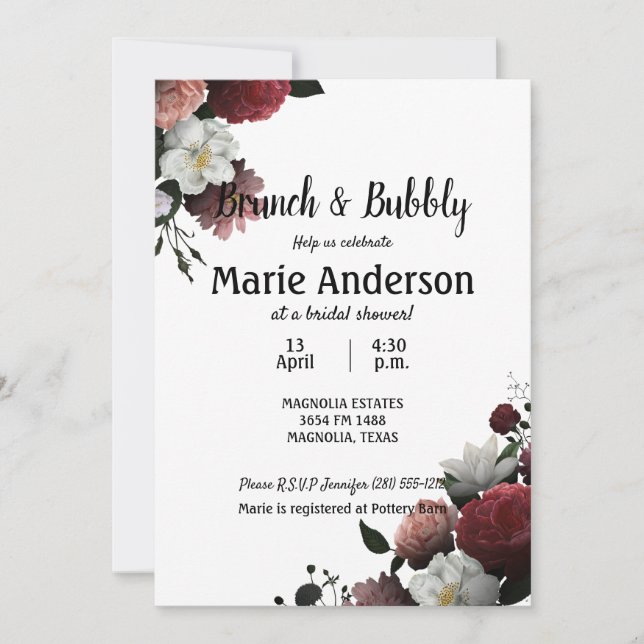 Elégant Brunch de Fête des mariées rose et bordeau (Devant)