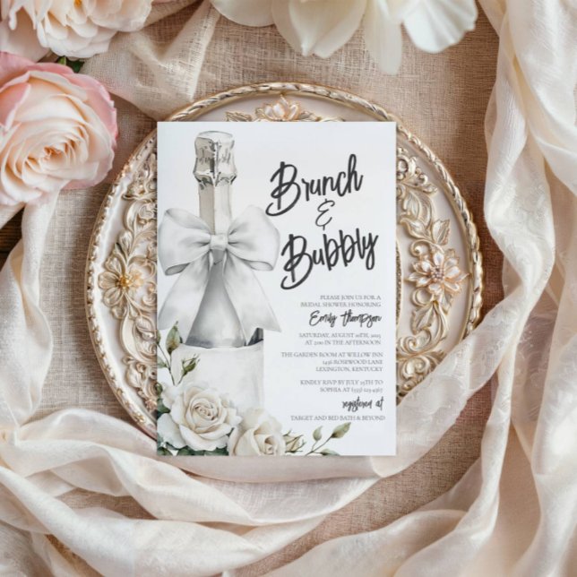 Élégant Brunch floral blanc et mousseux (Brunch & Bubbly Bridal Shower Invitation)
