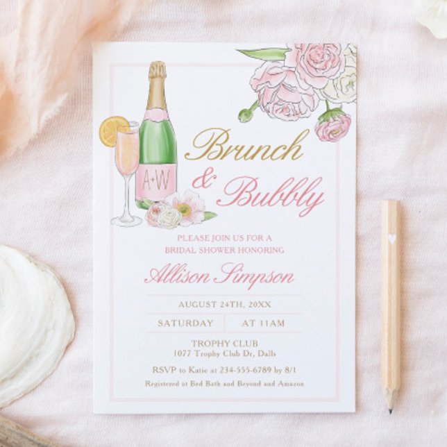 Élégant Brunch floral et Bubbly Invitation (Créateur téléchargé)