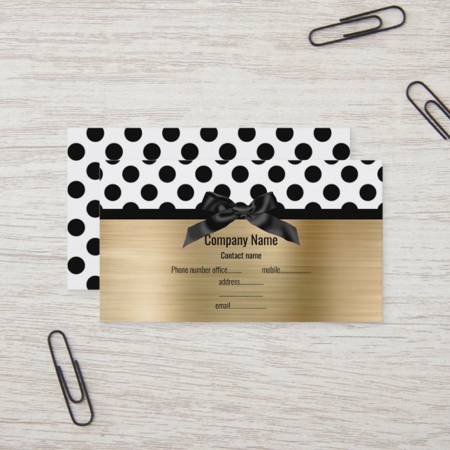 ÉLÉGANT BRUSHÉ GOLD POLKA DOT CARTE DE VISITE (Devant/Arrière en situation)