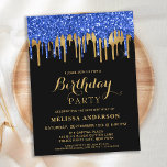 Élégant budget Bleu Parties scintillant d'or Drive<br><div class="desc">Invitations amis et famille à votre fête d'anniversaire avec ces élégantes parties scintillant bleu, or et noir goutte des invitations à la fête d'anniversaire et des fournitures de fête. Cette invitation bleue et noire d'anniversaire est également parfait pour les fêtes de retraite et de graduation et les célébrations, juste changer...</div>