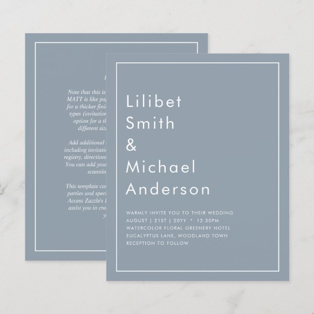 Élégant budget Dusty Blue Monochrome Mariage (Devant / Derrière)