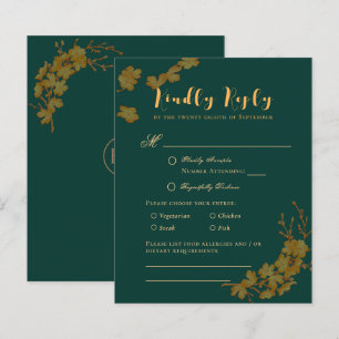 Élégant budget Emerald Green & Gold Floral RSVP