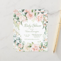 Elégant budget Floral Aquarelle Baby Invitation