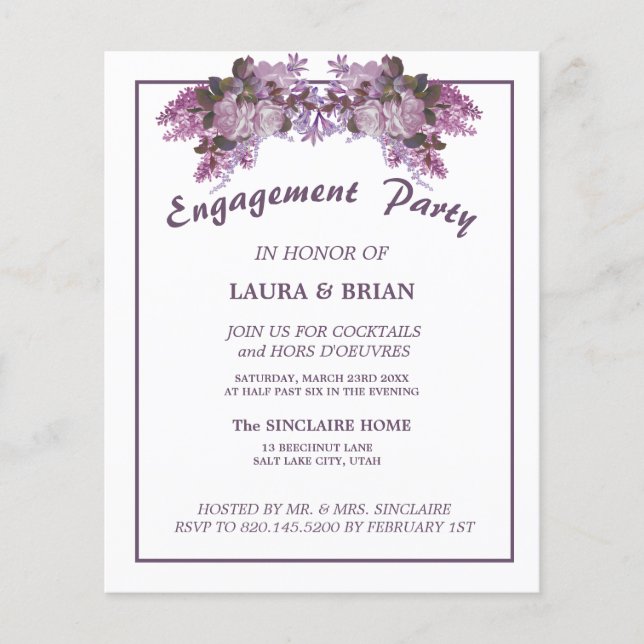 Élégant budget floral Engagement Partie Invitation (Devant)