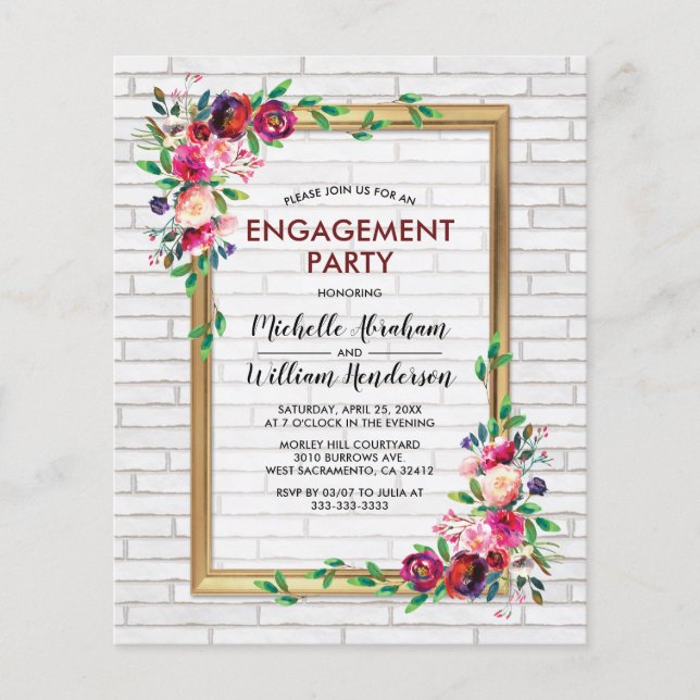 Élégant budget Floral Engagement Party Invitation (Devant)