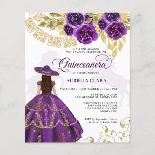 Élégant budget Floral Purple Horse Quinceañera