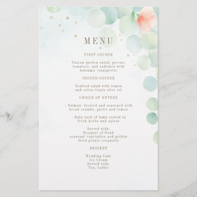 Elégant budget Floral Watercolor Mariage Menu (Devant)