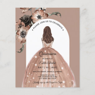 Élégant budget Invitation rose de Quinceañera Flor
