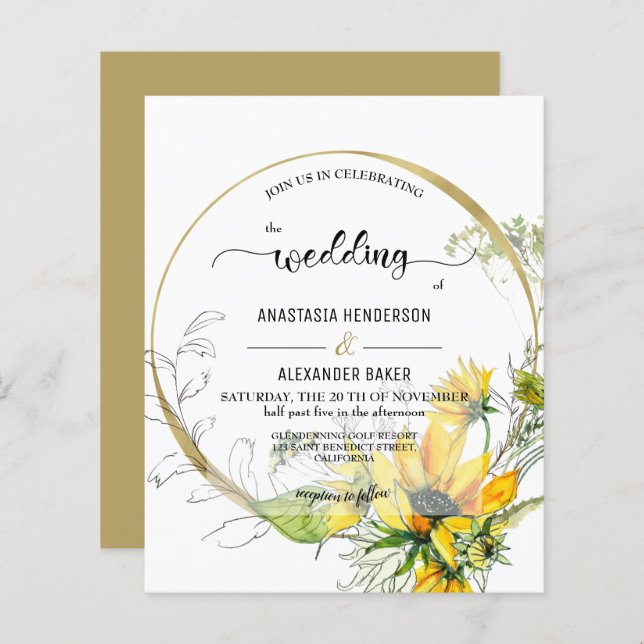 Elegant Budget Invitation to wedding ceremony. (Devant / Derrière)