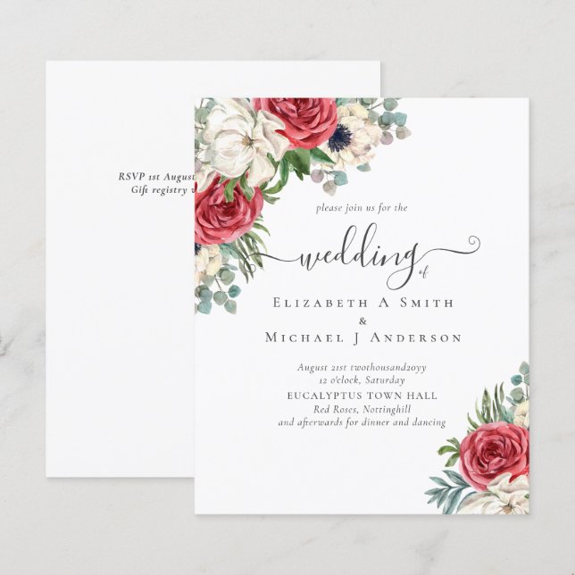 Élégant budget Mariage rouge blanc bleu floral (Devant / Derrière)