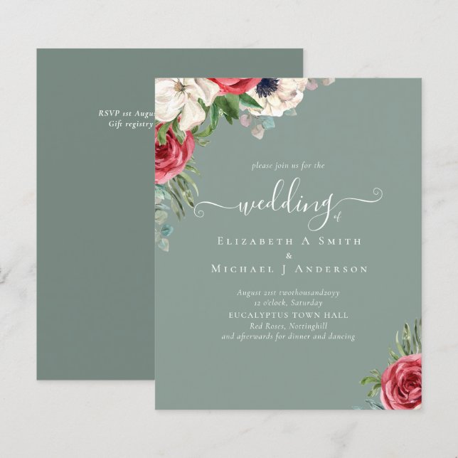 Élégant budget Mariage rouge blanc bleu floral (Devant / Derrière)