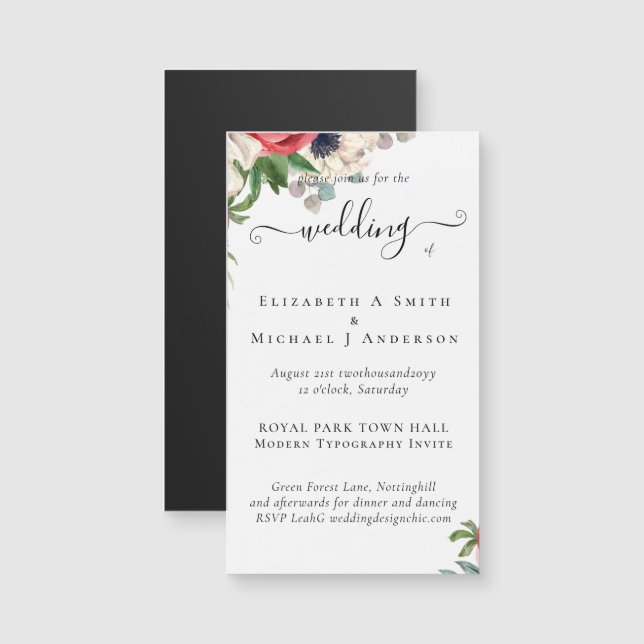 Élégant budget Mariage rouge blanc bleu floral (Devant / Derrière)