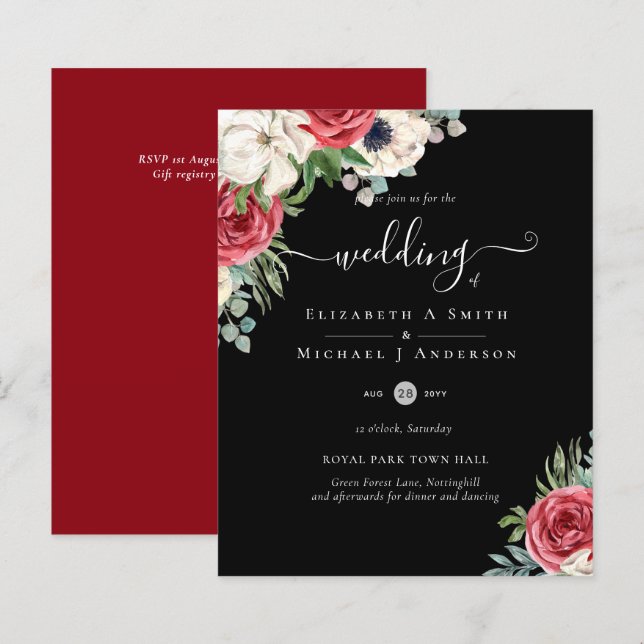 Élégant budget Mariage rouge blanc bleu floral (Devant / Derrière)