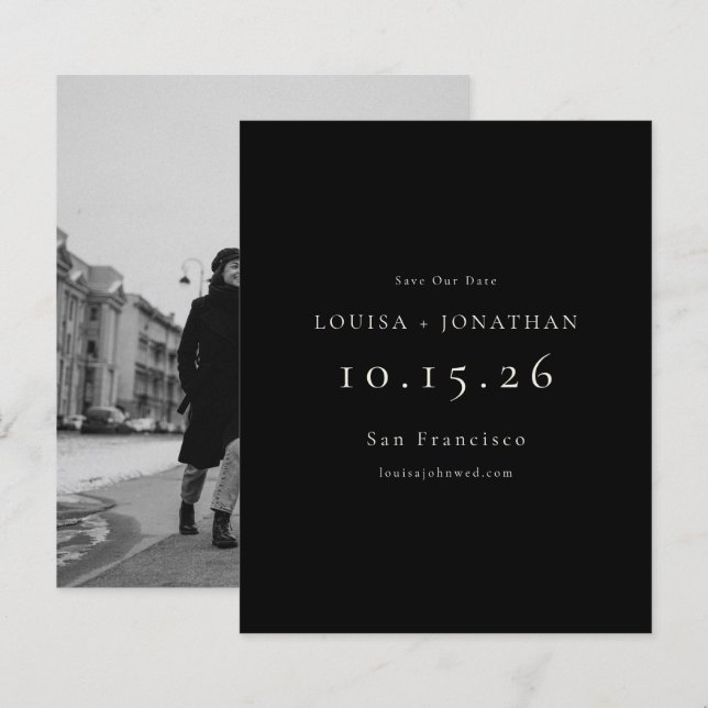 Élégant Budget Photo Mariage Noir Save The Date (Devant / Derrière)