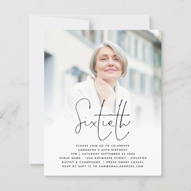 Élégant budget Script photo 60e anniversaire Invit (Devant)