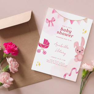 Elégant Bunny Baby shower rose Invitation