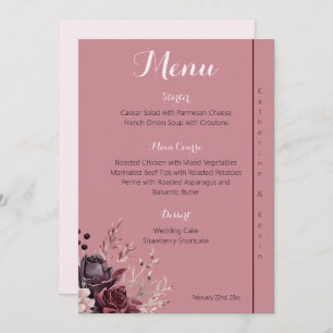 Elégant Burgandy Dusty Rose Floral Mariage Menu