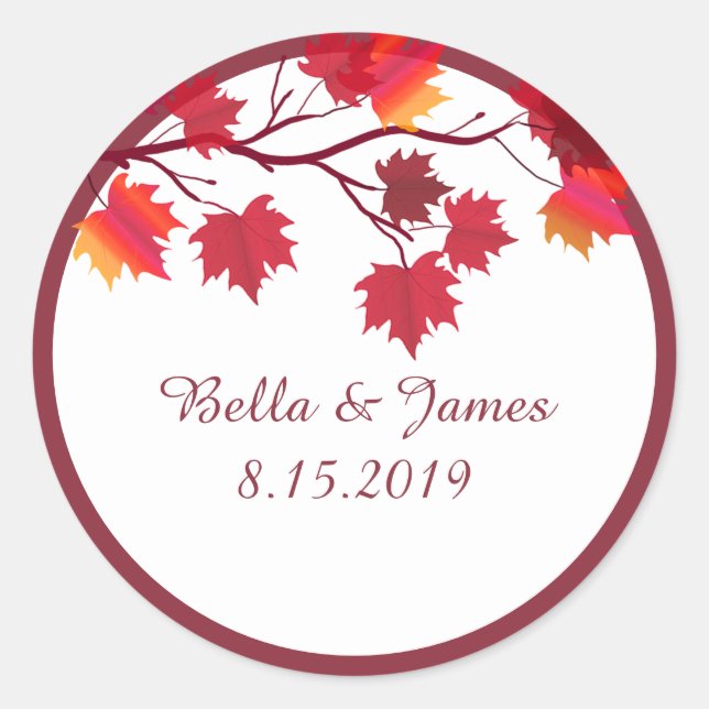 Élégant Burgundy Automne Feuilles Stickers Mariage (Devant)