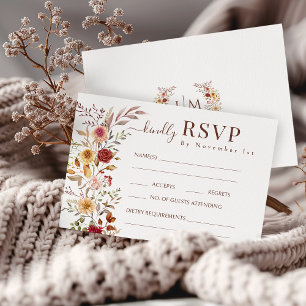 Elégant Burgundy Automne Floral Wedding Cartes RSV
