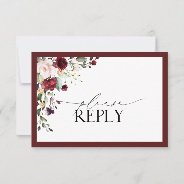 Elégant Burgundy Blush Floral Aquarelle RSVP (Devant)
