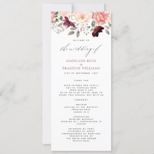 Élégant Burgundy Blush Floral Wedding Programme