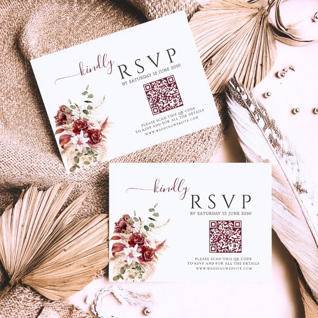 Elegant Burgundy & Blush Floral Wedding RSVP Card (Créateur téléchargé)