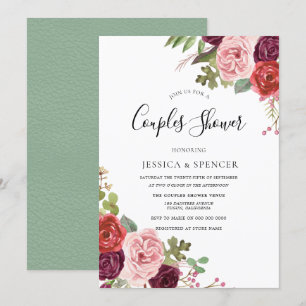 Elégant Burgundy Blush Mint Couples Invitation de 