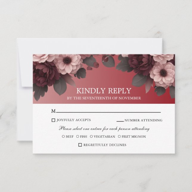 Elégant Burgundy Blush Rose Boho mariage RSVP (Devant)