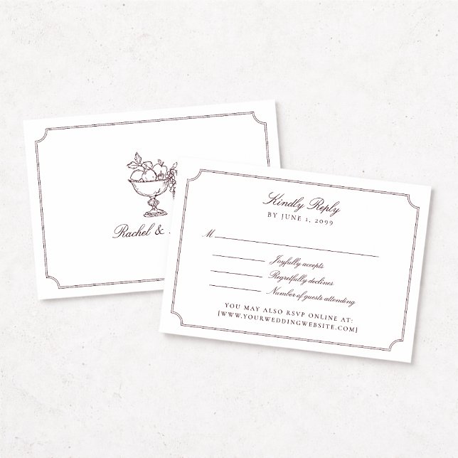 Elegant Burgundy Double Frame Wedding RSVP Card (Créateur téléchargé)