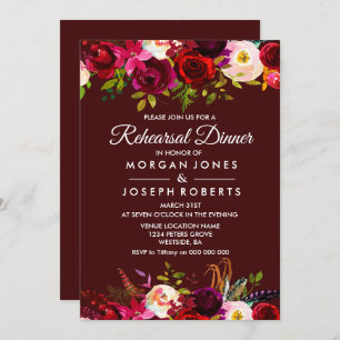 Élégant Burgundy Floral Rehearsal Dîner Invitation
