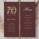 Elégant Burgundy Gold 70th Birthday Programme Menu<br><div class="desc">Design élégant "Programme de fête d'anniversaire" avec une typographie de script sophistiquée avec du texte personnalisé.</div>