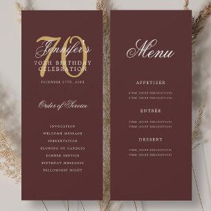 Elégant Burgundy Gold 70th Birthday Programme Menu