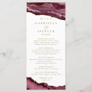 Elégant Burgundy Gold Agate Menu Mariage