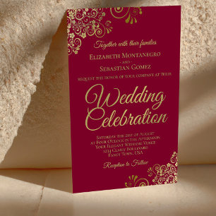 Elégant Burgundy Gold BUDGET Mariage Inviter Grand