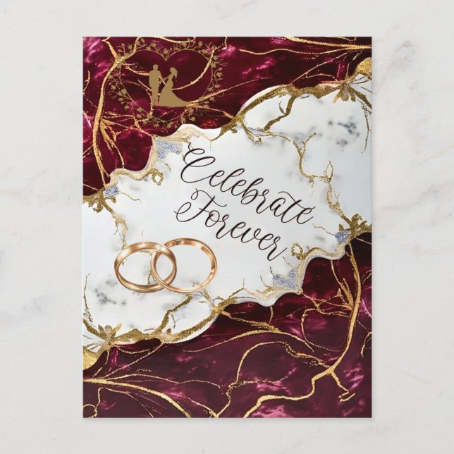 Elegant Burgundy & Gold Marble Wedding Invitation (Devant)