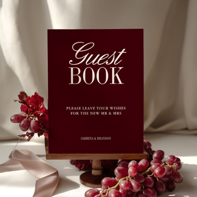 Élégant Burgundy Livre d'hôtes Mariage Tabletop Si (Elegant Burgundy Guest Book Wedding Tabletop Sign)