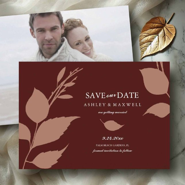 Elégant Burgundy Photo Enregistrer Les Cartes De D (Burgundy wedding save the dates cards)