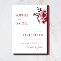 Elegant Burgundy Rose Floral Wedding Invitation 