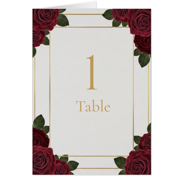 Elegant Burgundy Rose Gold Table Number Card  (Devant)