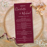 Elégant Burgundy Signature Script Menu Mariage<br><div class="desc">Carte de menu mariage de signature bordeaux élégante avec des noms de style signature,  cette carte de menu moderne peut être personnalisée avec vos détails spéciaux de l'événement en lettrage blanc chic. Conçu par Thisisnotme©</div>