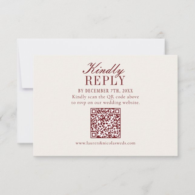 Elegant Burgundy Wedding QR Code RSVP Card (Devant)