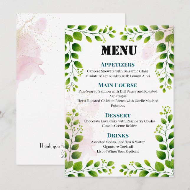Elégant cadre de verdure Menu Mariage (Devant / Derrière)