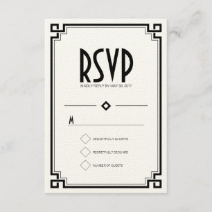 Elégant cadre noir Art Déco Mariage Carte RSVP