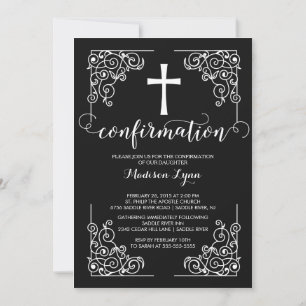 Elégant cadre noir croix confirmation Invitation