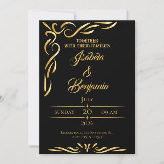 Elégant cadre Or Invitation | Black & Gold Ornam