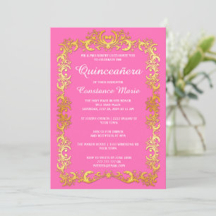 Elégant cadre Or Quinceanera Invitation